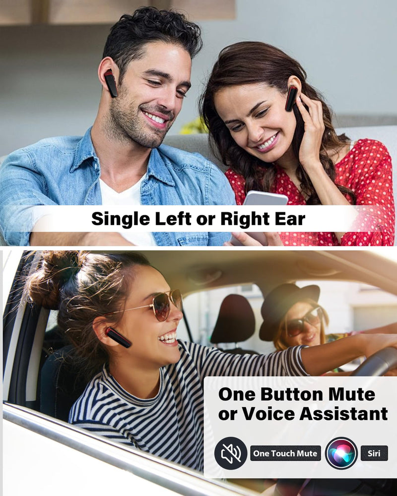 Bluetooth Headset,V5.3 Bluetooth Earpiece Wireless Handsfree Driving Headsets with Noise Canceling Mic,16Hrs Play Time Business Eabuds for iPhone Samsung Android Cell Phone Tablets Office(Red)