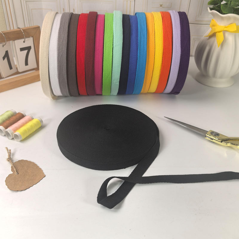 Black Cotton Twill Tape 5/8inch for Sewing,Ties,Gift Wrapping, Home Deco -40 Yards 15mm Natural Herringbone Fabric Trim Bias Binding Strips Ribbon for Handles, Crafting & DIY Projects Black 5/8 INCH 15mm