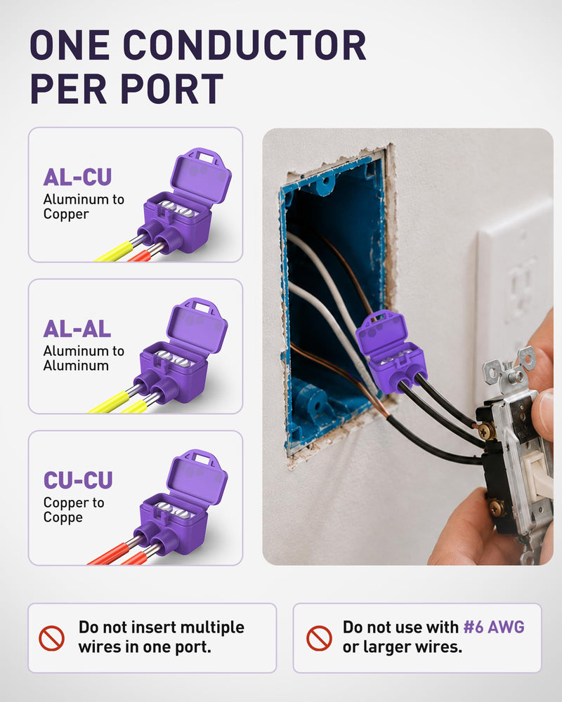 2-Port Aluminum-to-Copper Wire Connectors, 10 Pack Screw Terminal Electrical Wire Connectors, Pre-Filled with Oxide Inhibitor for Solid & Stranded Wires, Residential & Industrial Wiring