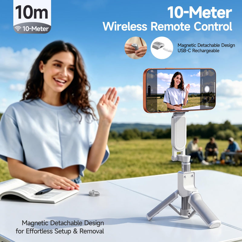 [3 in 1] Magnetic Phone Camera Shutter Grip, Extendable Selfie Stick & Tripod Portable for Magsafe iPhone & Android with Detachable Wireless Shutter Button Remote Control Ergonomic Handle - Black