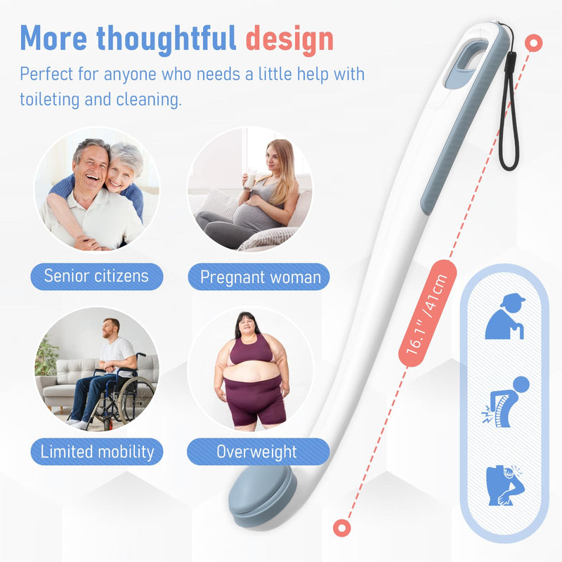 Toilet Aids for Wiping Bottom for Elderly & Limited Mobility – 16.5" Ergonomic Bottom Buddy Wiping Aid with Secure Clamp, Butt Wiper Tool for Women & Men, Waterproof Easy-Clean