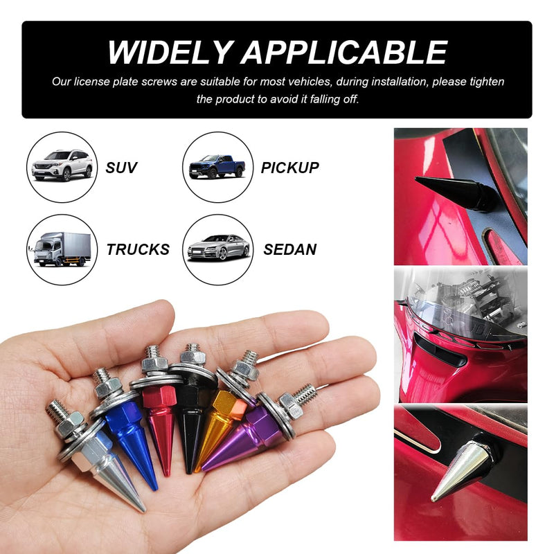 4 PCS Spikes License Plate Screws for Car, Anti Theft Spike Shape Aluminum Car Plate Frame Fastenings Bolt, Cool Licence Plate Screw Set for Car Truck Motorcycle, Car Accessories (Silver) Silver