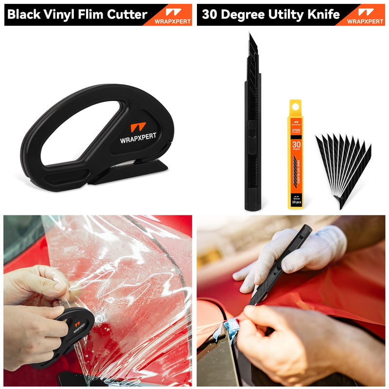 WRAPXPERT Window Tint Kit 15 PCS Vinyl Wrap Tools Kit Vehicle Glass Protective Film Installing Tool Included Squeegee Tool Kit, Plastic Scraper, Safety Film Cutter, Utility Knife with Blades Black