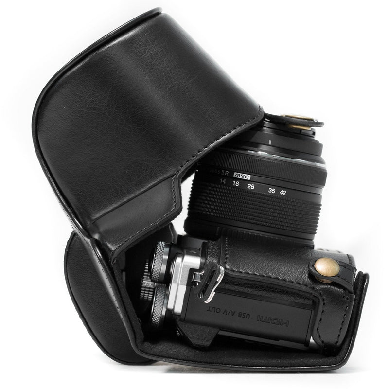 MegaGear MG636 Olympus OM-D E-M10 Mark II, E-M10 (14-42mm) Ever Ready Leather Camera Case and Strap - Black