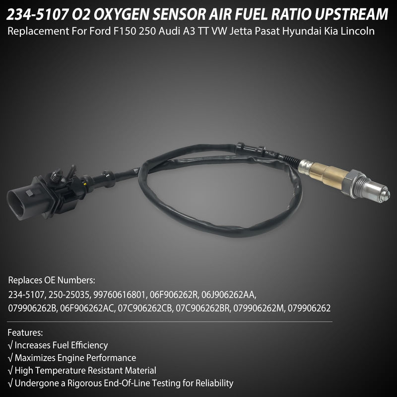 234-5107 Oxygen O2 Sensor Upstream - Compatible with for Ford Fiesta,for Audi, for Hyundai,for Volkswagen 2007-2015 - Direct Replacement for 250-25035 OE Fit Air Fuel Ratio Sensor