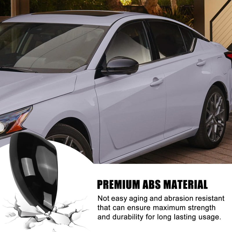 Glossy Black Direct Replacement Mirror Cover for 2019-2025 Nissan Altima, OEM #: 96374-6CA9A, Directly Replace Style, Not Sticker Style (Black) Black-Pair