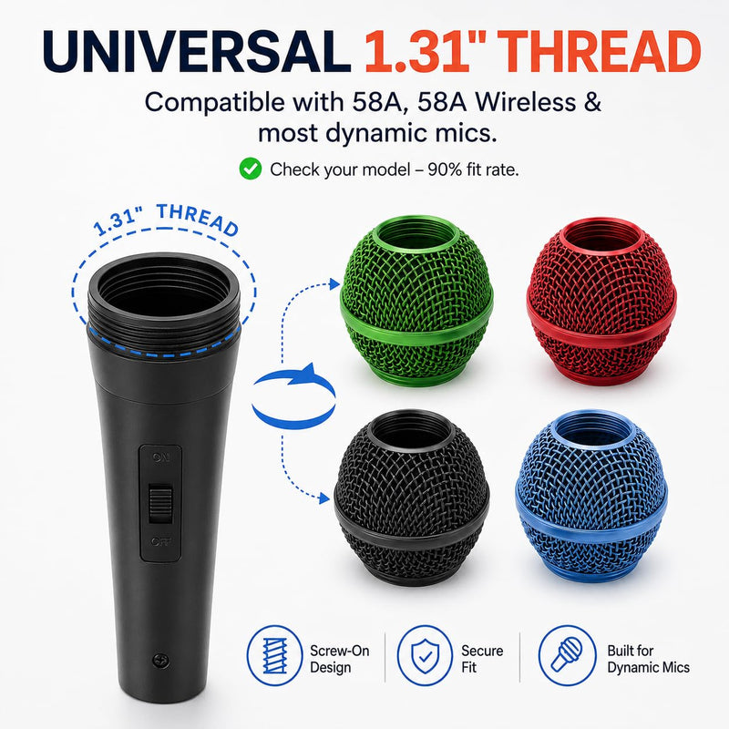 GLEAVI 4pcs Metal Mesh Microphone Grill Head: Mic Head Mesh Replacement Compatible for Shure