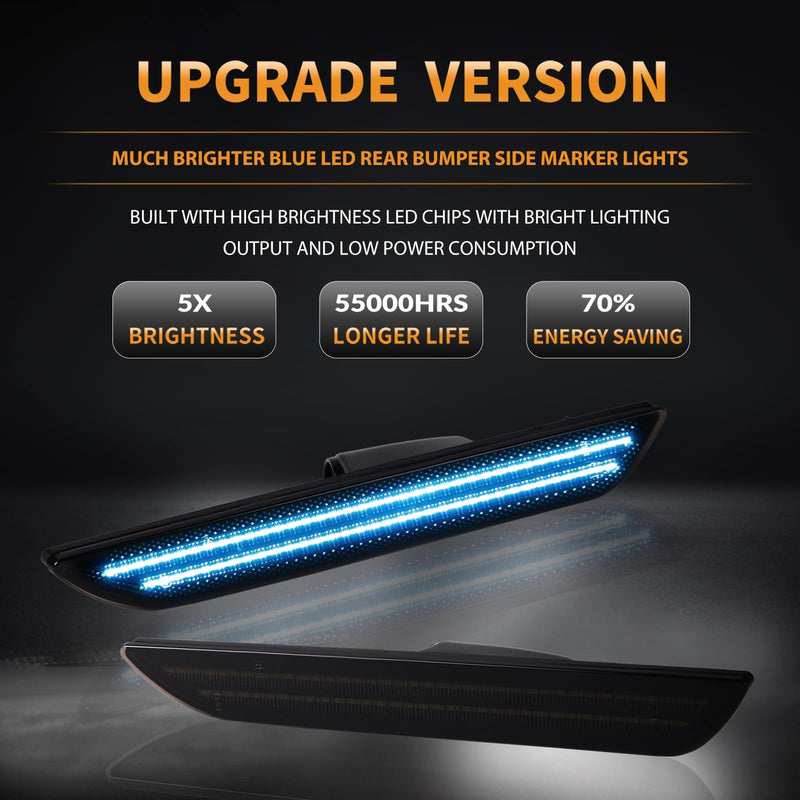  [AUSTRALIA] - LED Side Marker Lights Rear Bumper Marker Lamp Reflectors for Ford Mustang 2015-2023, Smoked Len(Ice Blue) Ice Blue