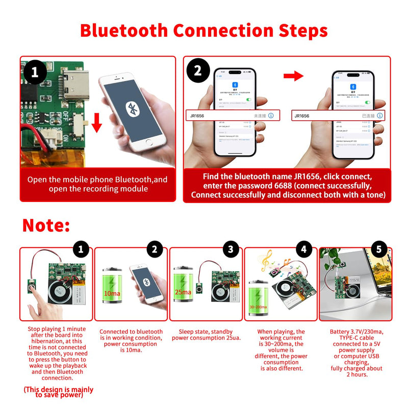 Sound Module, Support Bluetooth & MIC Recording Audio, 8MB Voice Chips with Speaker,8 Min Easy Sound Recording Chip for Personalized Greetings, DIY Projects, Holiday Crafts ect.