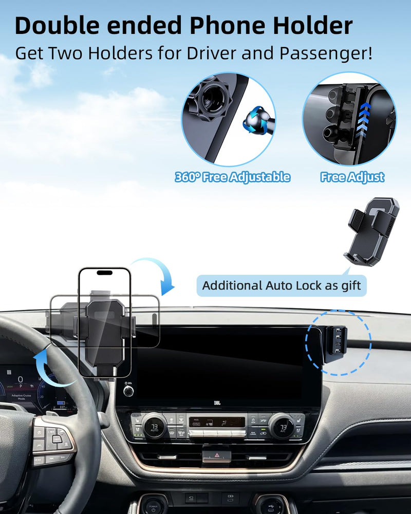 PZK Car Phone Mount for Toyota Grand Highlander 2024-2026 12.3-inch Screen | XLE/Limited/Platinum/Hybrid Auto Lock Car Phone Holder 360° Rotation Hands-Free Not Affect Vent for All 4.0-7.0'' Phones