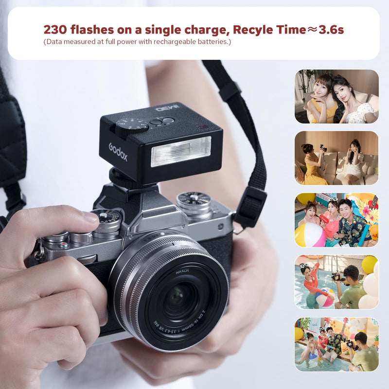 Godox IM30 Mini Camera Flash | Single-Contact Hotshoe 7-Level Power Adjustment S1/S2 Optical Slave Modes GN15 Mini Manual Flash for Canon/Sony/Fuji
