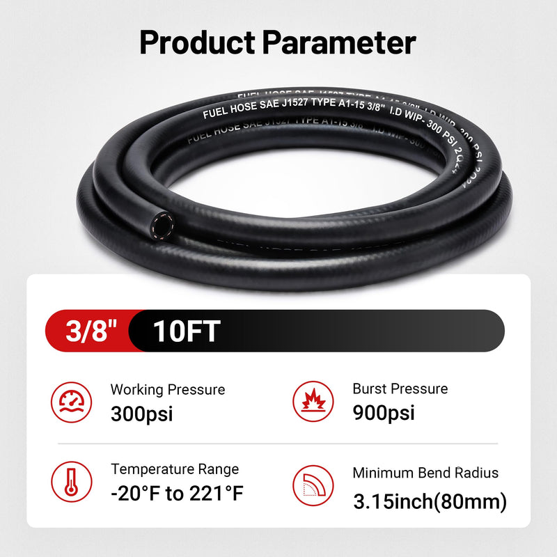 EVIL ENERGY 3/8 Marine Fuel Line Hose Type A1-15 Rubber 10FT SAE J1527 3/8 10FT