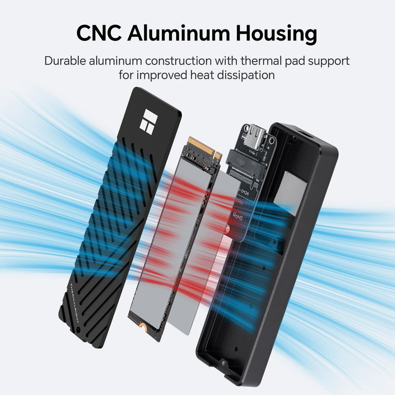 Thermalright M.2 NVMe SSD Enclosure HR-EB101 AC Black | USB3.2 Gen2 10Gbps USB-C External SSD Case, CNC Aluminum Housing, UASP/Trim/S.M.A.R.T, Thermal Pads, 2230-2280, Up to 8TB