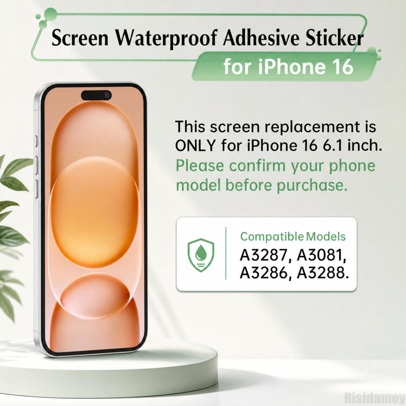 for iPhone 16 5 PCS Screen Waterproof Pre-Cut Adhesive Sticker | Display Waterproof Adhesive Tape Stickers Glue Front Housing Frame Sticker Tape for iPhone16 A3287 A3081 A3286 A3288