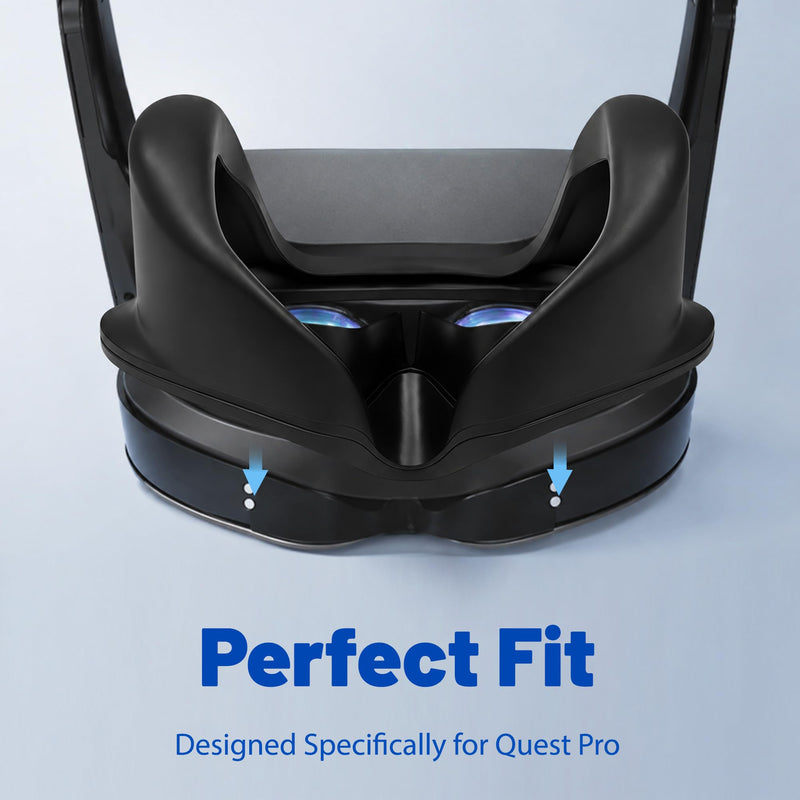 Quest Pro Light Blocker Silicone Facial Interface | Full Light Blocking(VR Accessories Kit with Lens Protective Cover, Thumbstick Caps, Cleaning Cloths)