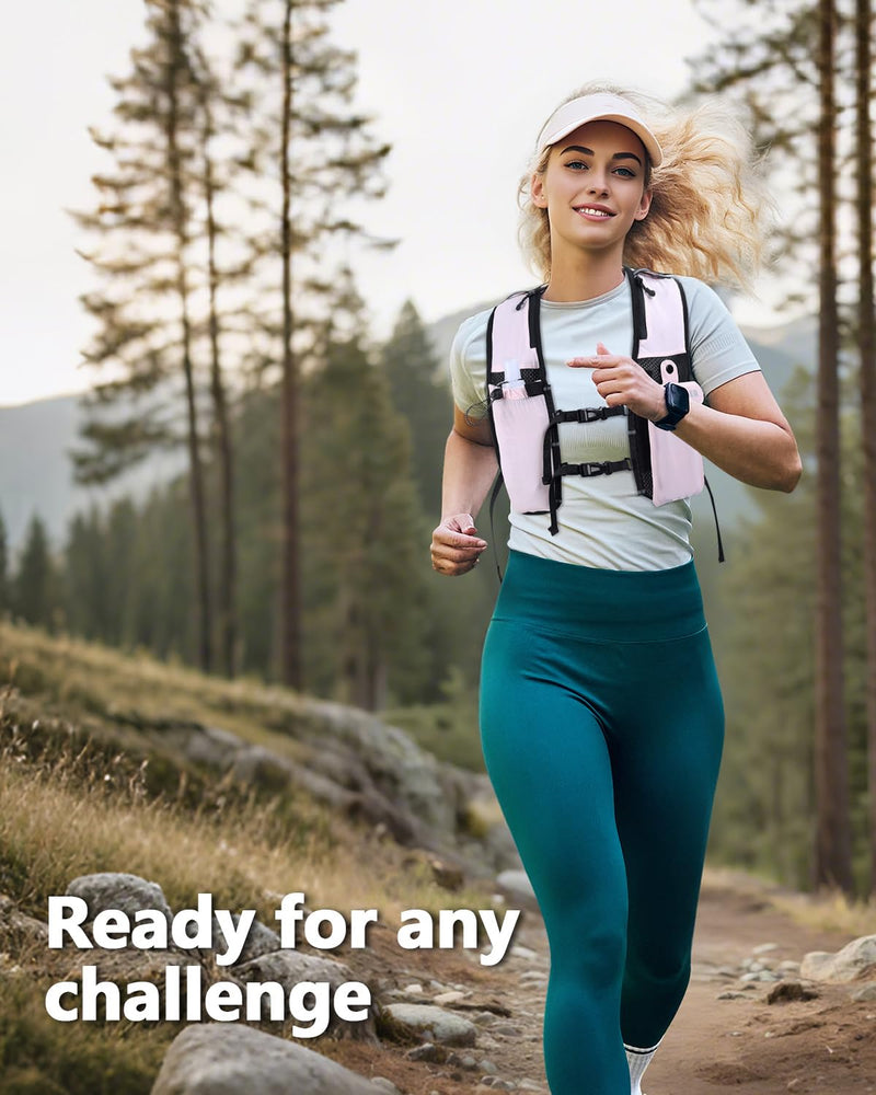 Running Hydration Vest for Women Men,Lightweight Breathable Hydration Pack with 500ml Soft Flask, Adjustable Chest Straps Reflective Backpack for Trail Running Marathon Race Jogging Cycling Pink