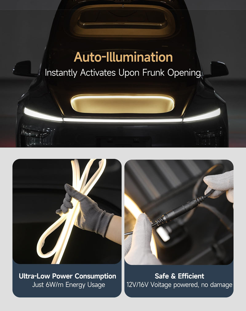 TPARTS Frunk LED Light Strip for New Tesla Model Y Juniper 2025+, Flexible Silicone Waterproof Interior Lighting Bar,Tool-free Installation Tesla Front Trunk Accessories Intelligent Ambient Lights 2.Frunk LED (MY Juniper 25+) Warm White Light