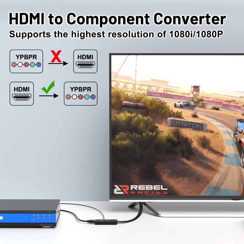 Dingsun HDMI to Component Converter, Convert HDMI Input to Analog YPbPr Video and R/L Audio Signals for Output to TV