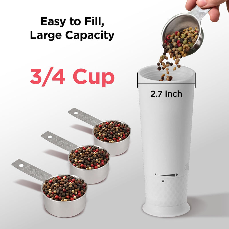 Kitchen Mama FlipTastic Rechargeable Salt and Pepper Grinder – Gravity Electric Grinder, Pepper Mill, Adjustable Coarseness, One-Hand Operation, Large Capacity, Refillable Kitchen Gadgets (White) White Standard