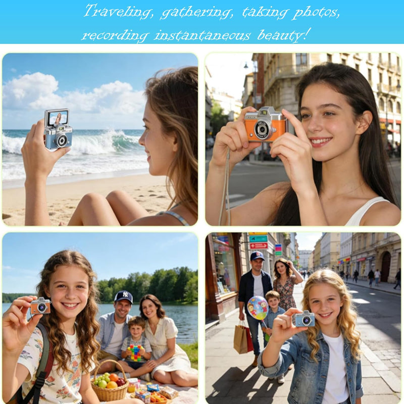 Keychain Camera with Flip Screen Series,1080P HD Multiple Shooting Recording Modes, Portable Digital Camera with 16GB SD Card for Travel, Party. Ideal Pendant Gift Black