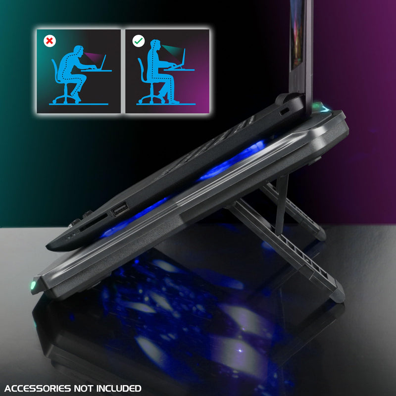 ENHANCE Infiltrate 3 Laptop Cooling Pad with RGB Lights - Gaming Cooler Stand with 8 Ultra-Quiet Fans, 7-Angle Adjustable, Dual USB Hub, Metal Cooling Plate for 13-17.3" Gaming Notebooks