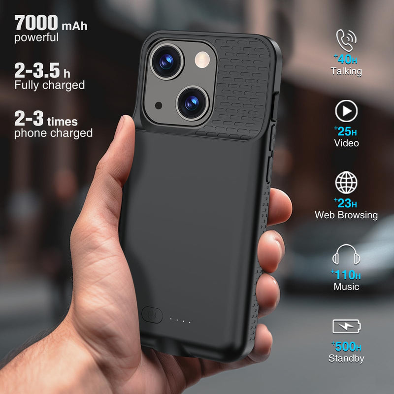 GIN FOXI Battery Case for iPhone 15 Pro/15, Rechargeable Case 15W Fast Charging Charger Real 7000mAh Ultra-Slim Anti-Fall Protection Extended Charger for iPhone 15 &15 Pro Black 15/15 Pro