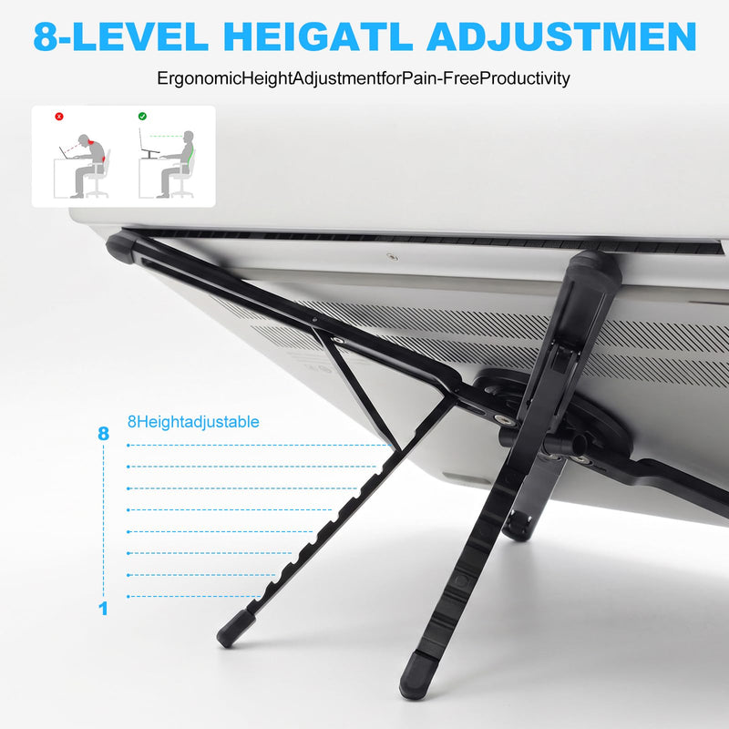 4-in-1 Laptop Stand for Desk, Aluminum Alloy Adjustable Foldable Computer Stand with Magnetic Phone Holder & Tablet Stand, Portable Laptop Riser Compatible with MacBook, Notebook, 10-16 Inch Laptops