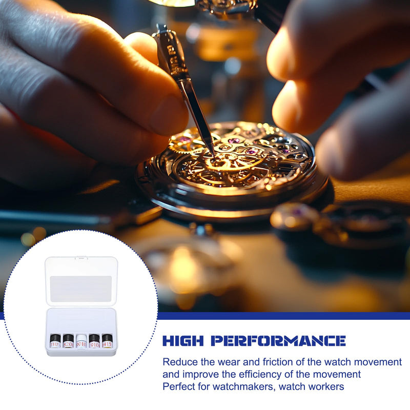 MTLEE 5 Pcs Watch Oil Synthetic Lubricating Oil Kit Smooth Watch Repair Tool Accessories for Movement Maintaining Watchmaker Workers Grandfather Clock