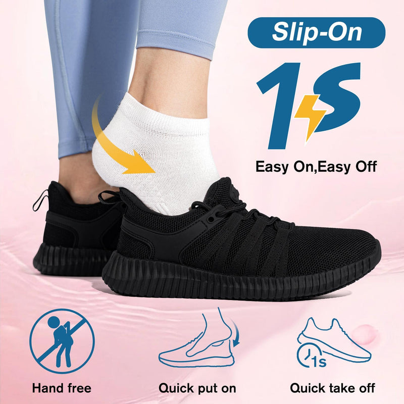 Slip On Sneakers Women Non Slip Work Shoes Water Resistant Comfortable Black Slip Resistant Breathable Lightweight Walking Shoe Zapatos Antideslizantes para Mujer, Black 8 Night Forest