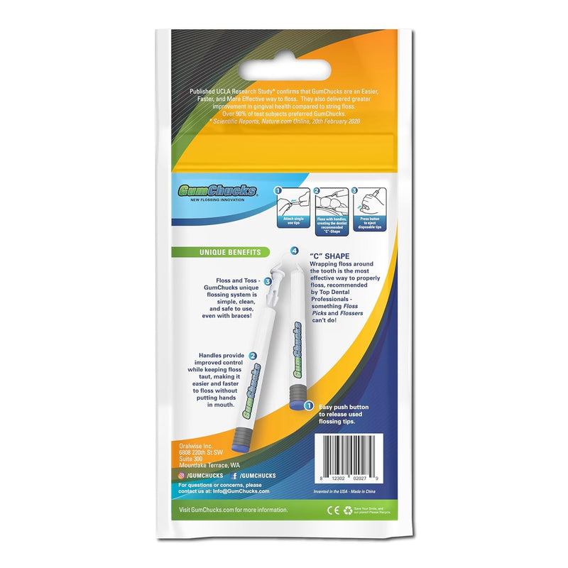 GumChucks Refill Tips - Floss Picks for Braces & Tight Teeth – Reusable Dual Handle Flosser – No Hands in Mouth - Easy for Kids, Adults & Seniors (90 Tips) Refill Tips (90)