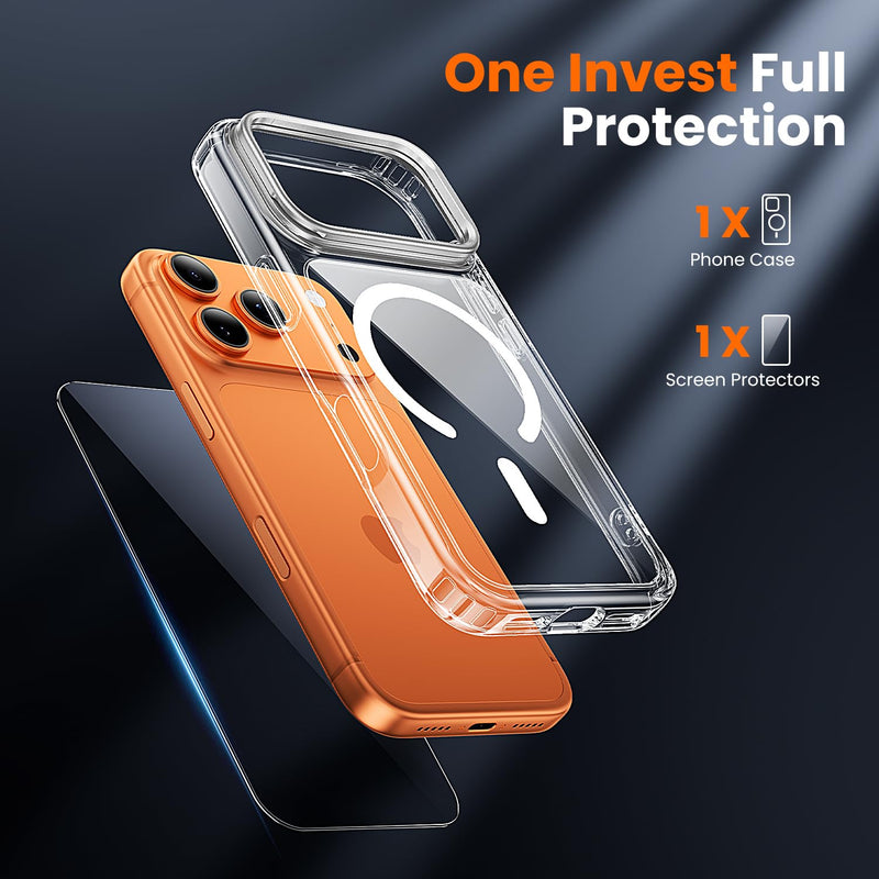 toushion 2 in 1 for iPhone 17 Pro Case Stand Clear | Build in Camera Stash Stand, Screen Protector *1, Not Yellowing, Fits MagSafe, Military-Grade Protection Clear Cam-Stand iPhone 17 Pro(6.3")