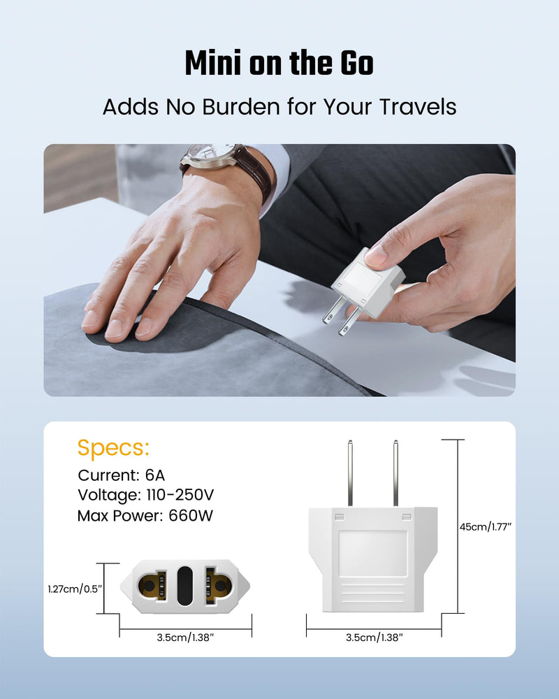 European to US Plug Adapter, SUPERDANNY EU to US Plug Adapter Converts 2-Prong Type A for Plugging in Type C, E, F, L, N Plugs, 660W 6A Max 110-250V Travel Plug for Europe to USA, White, 4-Pack White (4 Packs)