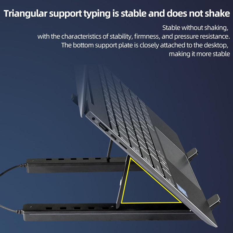 Adjustable Laptop Stand with USB Hub, Foldable Aluminum Mount for Notebook or Tablet, Black