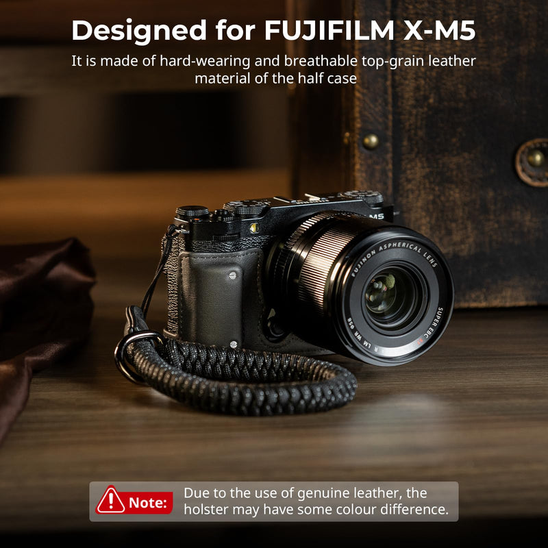 SMALLRIG X-M5 Leather Half Case Kit for FUJIFILM X-M5, Including Leather Half Case, Wrist Strap, Genuine Leather Material, Portable and Protecting (Black) - 4879 Black
