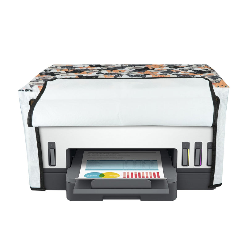 kwmobile Linen Printer Cover Compatible with HP Smart Tank 7305 Case - Cats Orange/Black/White Cats 29-01-02
