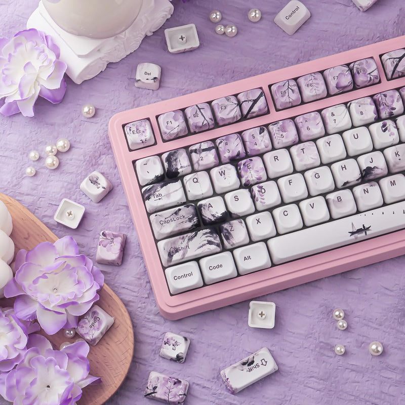 Tsungup MOA PBT Keycaps - Custom Japanese Purple Wisteria Key caps Keyboard | Tsungup 132 Keys Cute Custom Dye Sub Key Caps Keyboard Keycap Set for MX Switches Mechanical