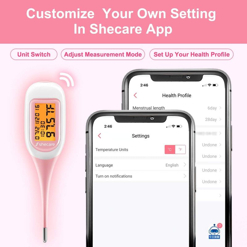Smart Basal Thermometer for Ovulation Tracking, Digital Oral Body Temperature Thermometer for Fertility with Backlit, BBT Thermometer with Shecare App(iOS&Android) for Natural Family Planning