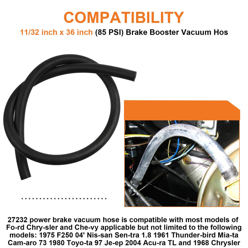 27232 11/32 inch x 36 inch (85 PSI) Brake Booster Vacuum Hose, Vacuum Line Fits for Fo-rd, Chry-sler and Che-vy Select Models, Heavy Duty Power Booster Vacuum Hose