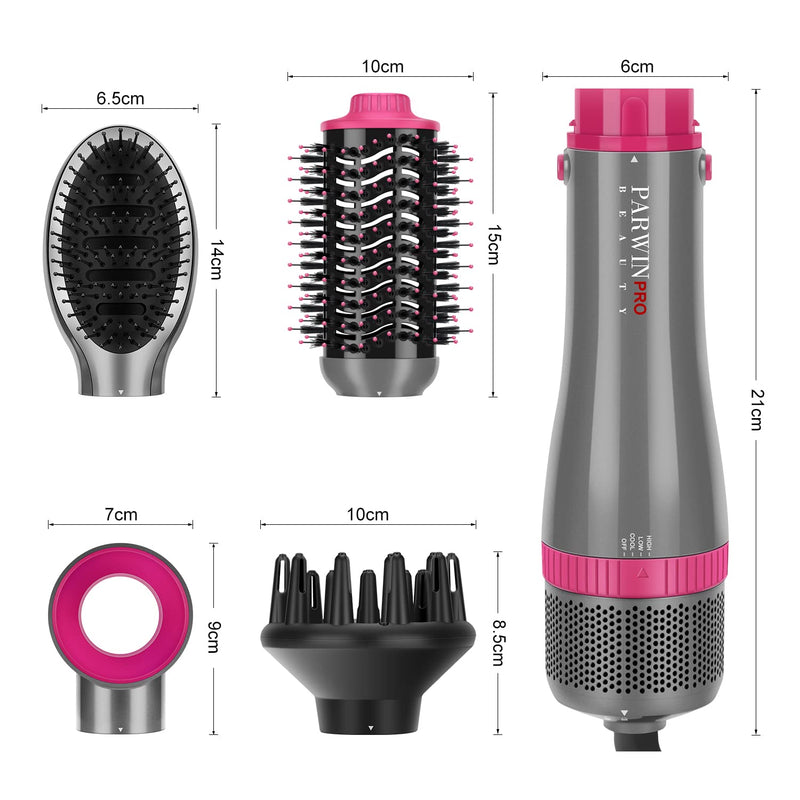 4-in-1 Hair Dryer Brush Set, Multi Air Styler with Diffuser and Hot Brush | Hairdryer, Hot Air Brush, Hair Diffuser and Hot Brush, Ionic Care, Frizz Control, Gray Gray - Standard