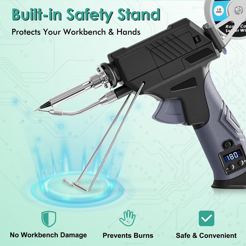 Soldering Iron gun Kit,60W Auto Feed Soldering Kit with Adjustable Temperature LCD Display,Wire,Tip Cleaner,5 Tips,Pump,Tweezers for Electronic PCB Repair,DIY