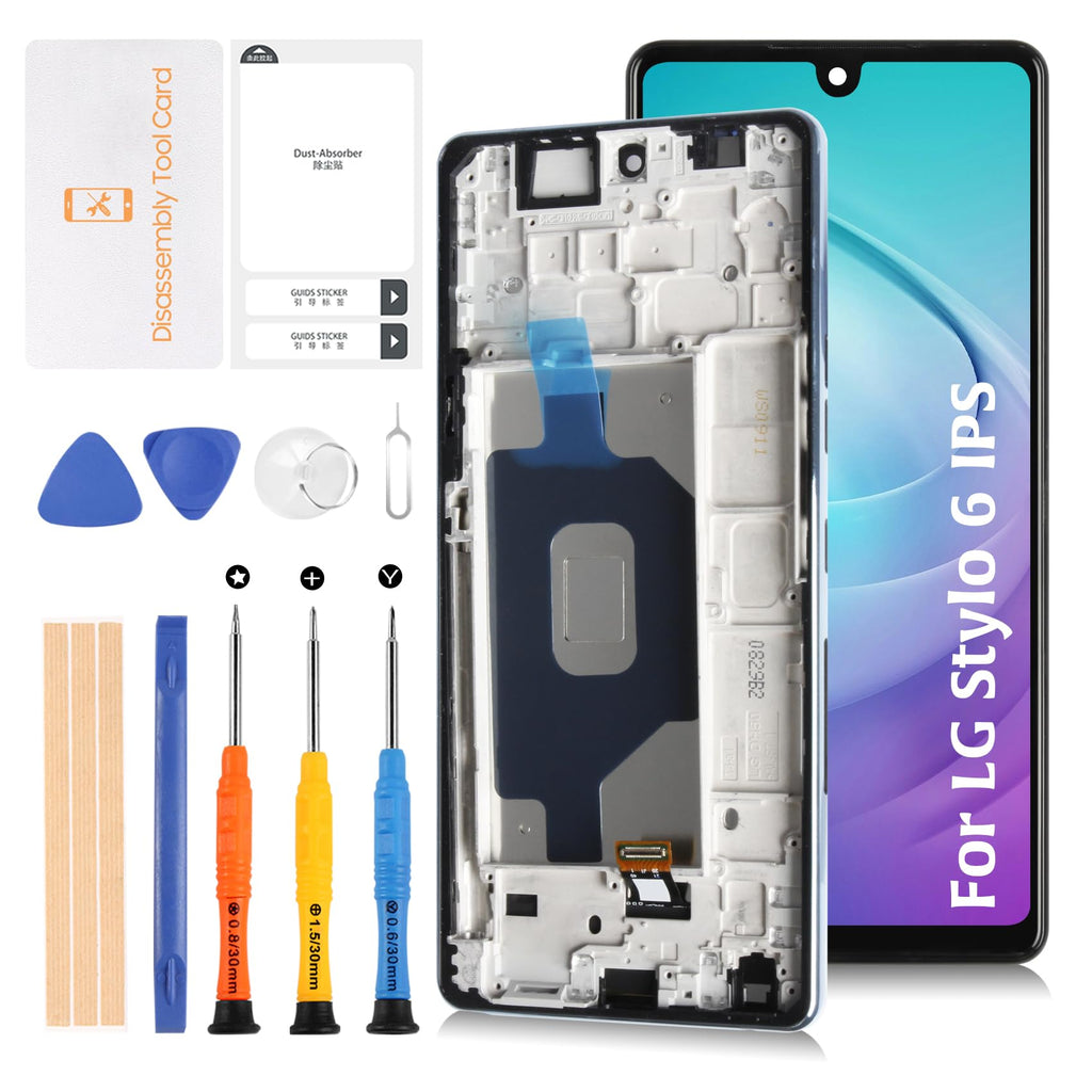 for LG Stylo 6 Q730 6.8" LCD with Blue Frame Screen Replacement LMQ730TM LCD Display Touch Digitizer Screen Assembly with Repair Tools