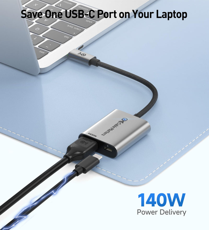 Cable Matters 48Gbps USB C to HDMI 2.1 Adapter with 140W Charging for MacOS, Windows, Supports [4K@240Hz /8K@60Hz HDR], Thunderbolt to HDMI Adapter, Compatible for MacBook, XPS, NO VRR Support