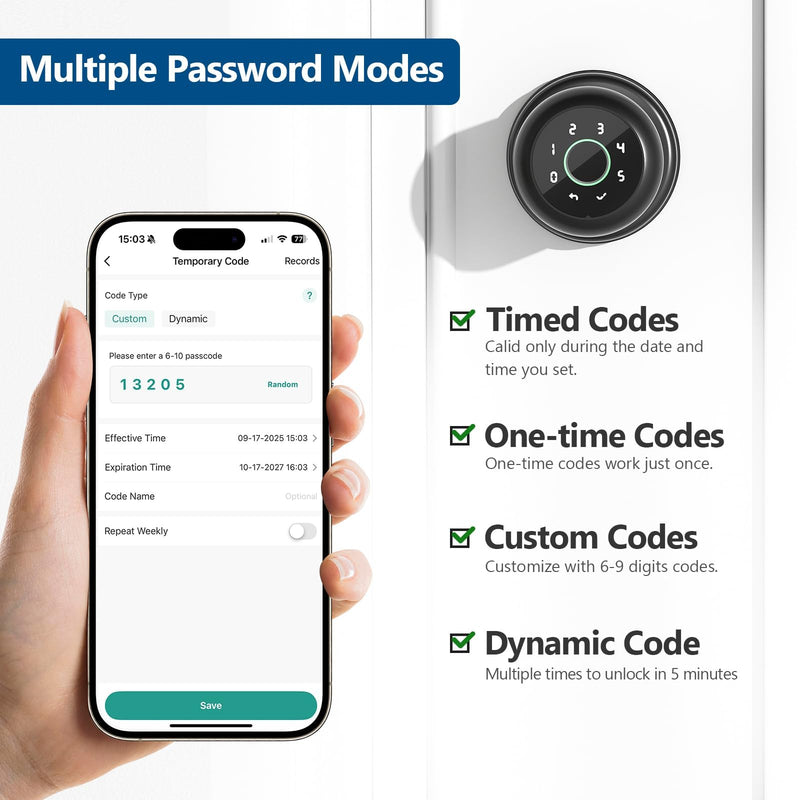 Smart Fingerprint Door Lock, 4 in 1 Smart Fingerprint Door Knob with Keypad, App Control, Auto Lock, Biometric Door Knob with Lock for Bedroom, Apartment, Garage, Home & Office Elegant Black