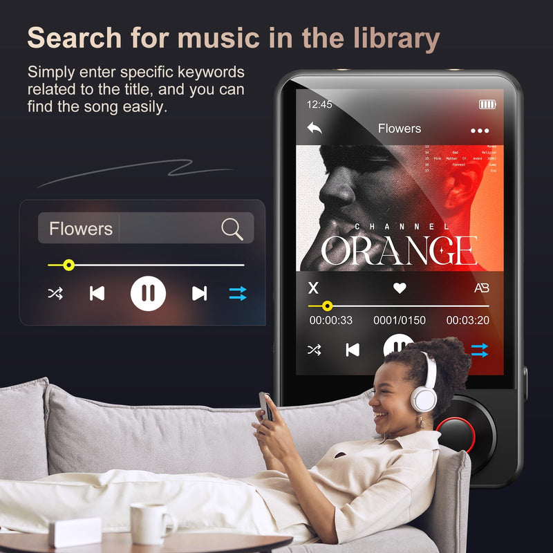 MECHEN D53 128GB Bluetooth MP3 Player 2.4" Touch Screen Black | Voice Recorder, FM Radio, HiFi Speaker, Supports 512GB SD Card, Compact Design