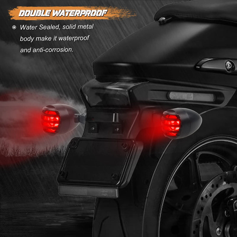 NTHREEAUTO Motorcycle Blinkers, Waterproof Aluminum Bullet LED Turn Signals, Rear Red Indicator Light Compatible with Harley Dyna, Honda, Yahama, Bobber,Suzuki and Kawasaki 12V Motorbikes Black/Red
