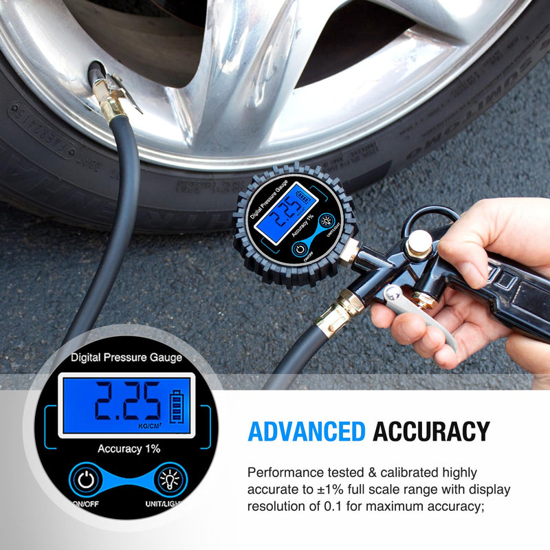 Nilight 50026R Digital Tire Inflator Pressure Gauge,250 PSI Air Chuck and Compressor Accessories Heavy Duty with Rubber Hose Quick Connect Coupler for 0.1 Display Resolution Tire Pressure Gauge Style 1
