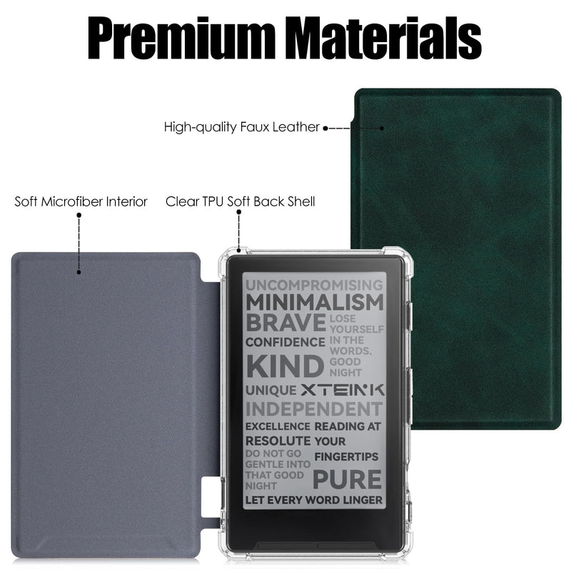 Case for 4.3" Xteink X4,Clear Soft TPU Back Cover, Pine Green | Thin & Lightweight,Scratch Proof & Shockproof,Magnetic Closure,PU Leather Protective Cover for Xteink X4