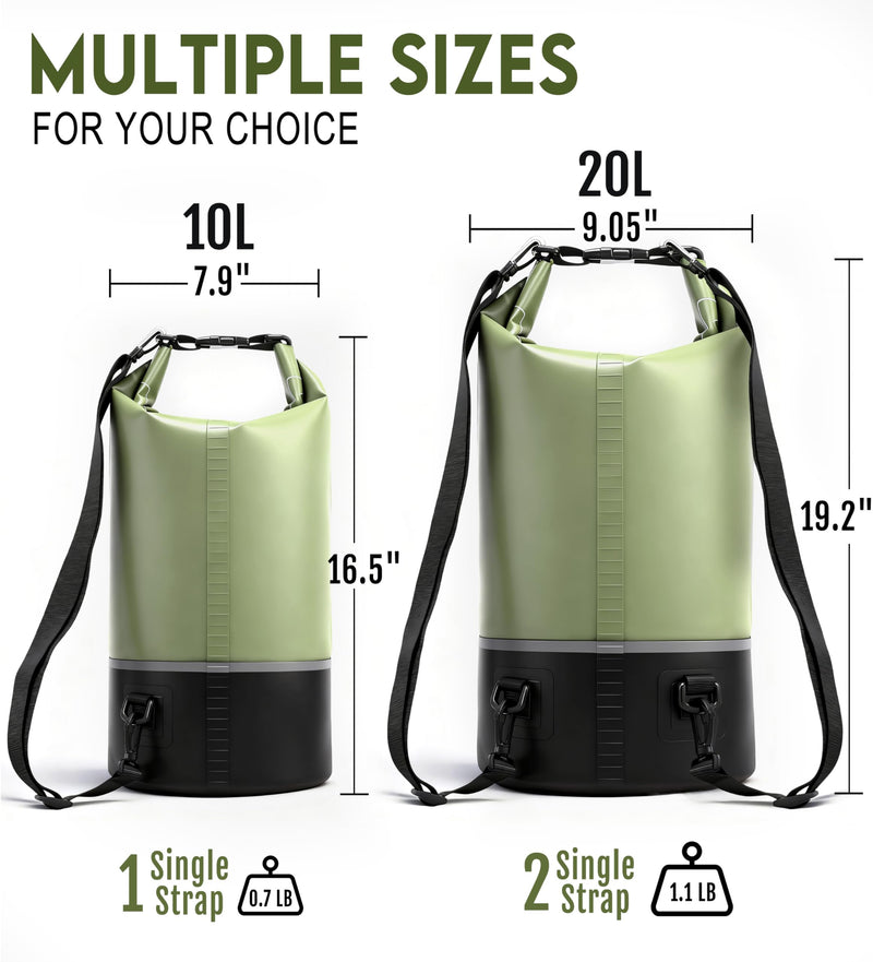 Soulsfeng Waterproof Dry Bag Roll Top Lightweight Dry Backpack for Boating, Kayaking, Travel, Beach, Swimming, Hiking & Camping - Floating Dry Sack with Adjustable Shoulder Straps 20L Green