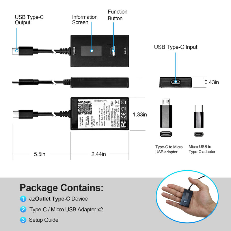 Wi-Fi IP Enabled Remote DC Power Switch (USB Type-C Plug) with Auto Reboot, Integrated Power Metering, Manage via Free APP & Cloud (Scalable). Ideal for Homes & Small Offices.