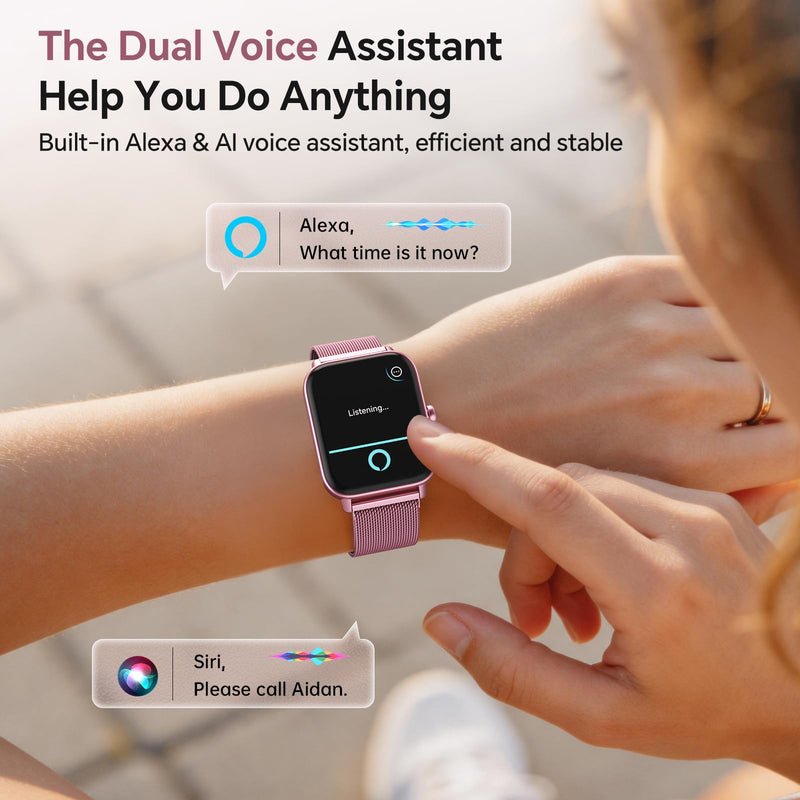 Smart Watches for Women (Calls/SMS/Reminders), 1.85" HD Alexa Smart Watch for Android Phones & iphone Compatible, 120+ Sport Modes Fitness Watch, Heart Rate/SpO2/Sleep Tracker, 3ATM Fitness Trackers Rose Pink-Mulberry Stainless Steel & Silicone
